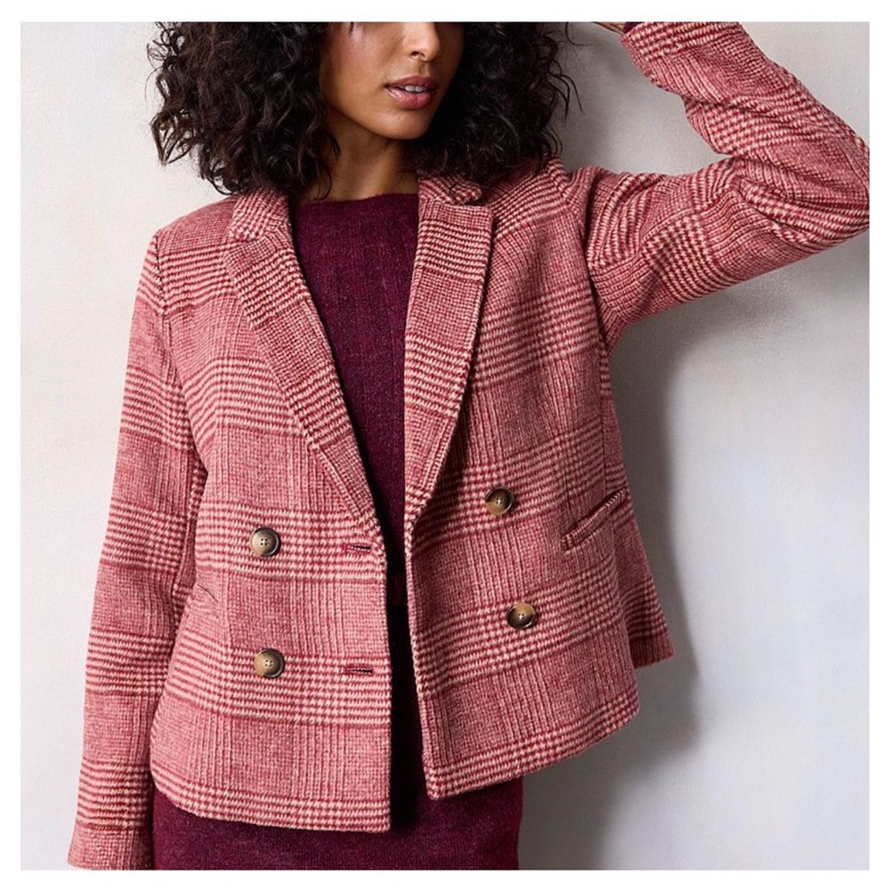 LC Lauren Conrad Red Plaid Double-Breasted Blazer